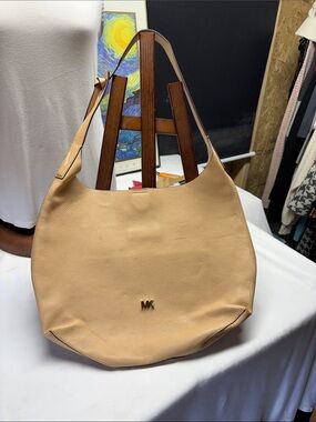 Michael Kors Pebbled Leather Shoulder Hobo Bag in Beige Tan